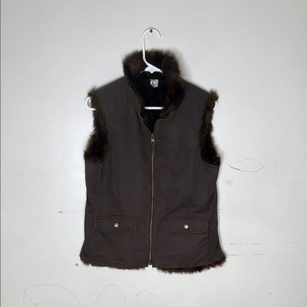 Old Navy Faux Fur Women's Brown Reversible Vest Size Medium